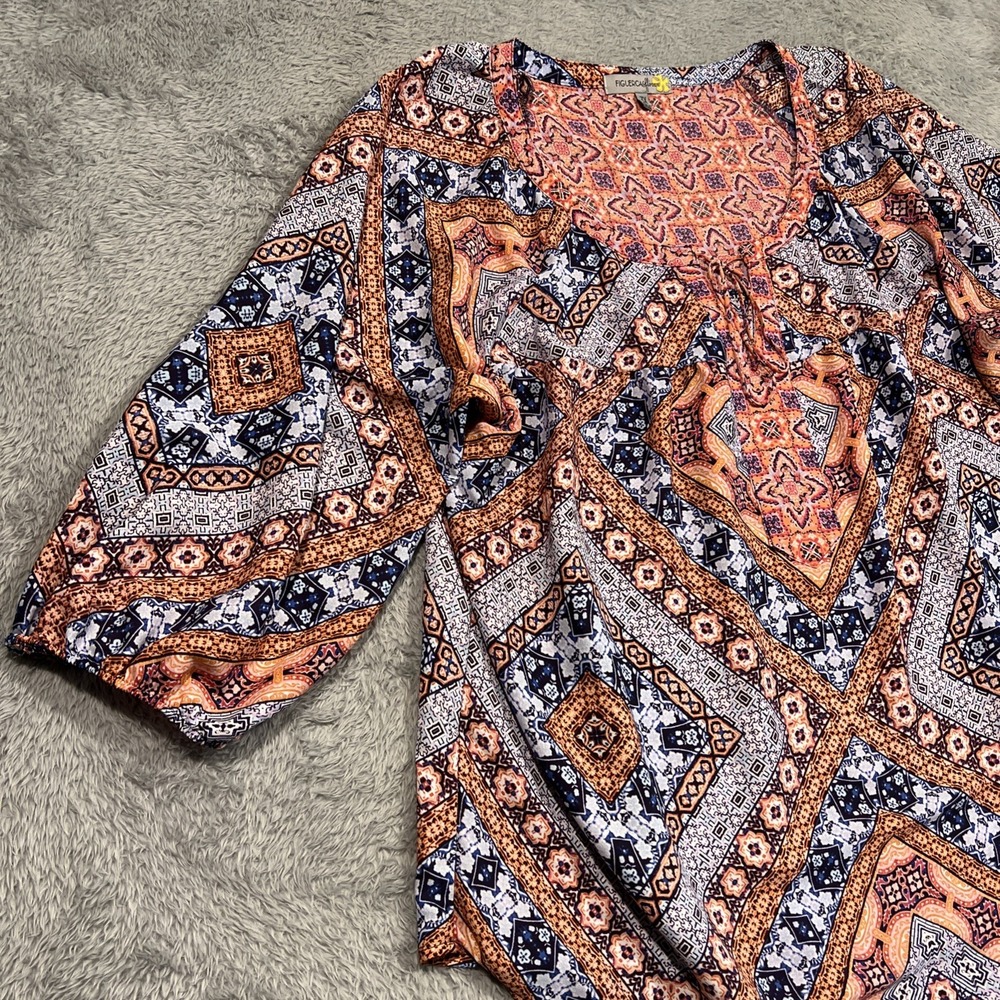 Figueroa Flower Top Boho Hippie Retro Artsy Funky Patchwork Geometric Women's 3X - Picture 2 of 11